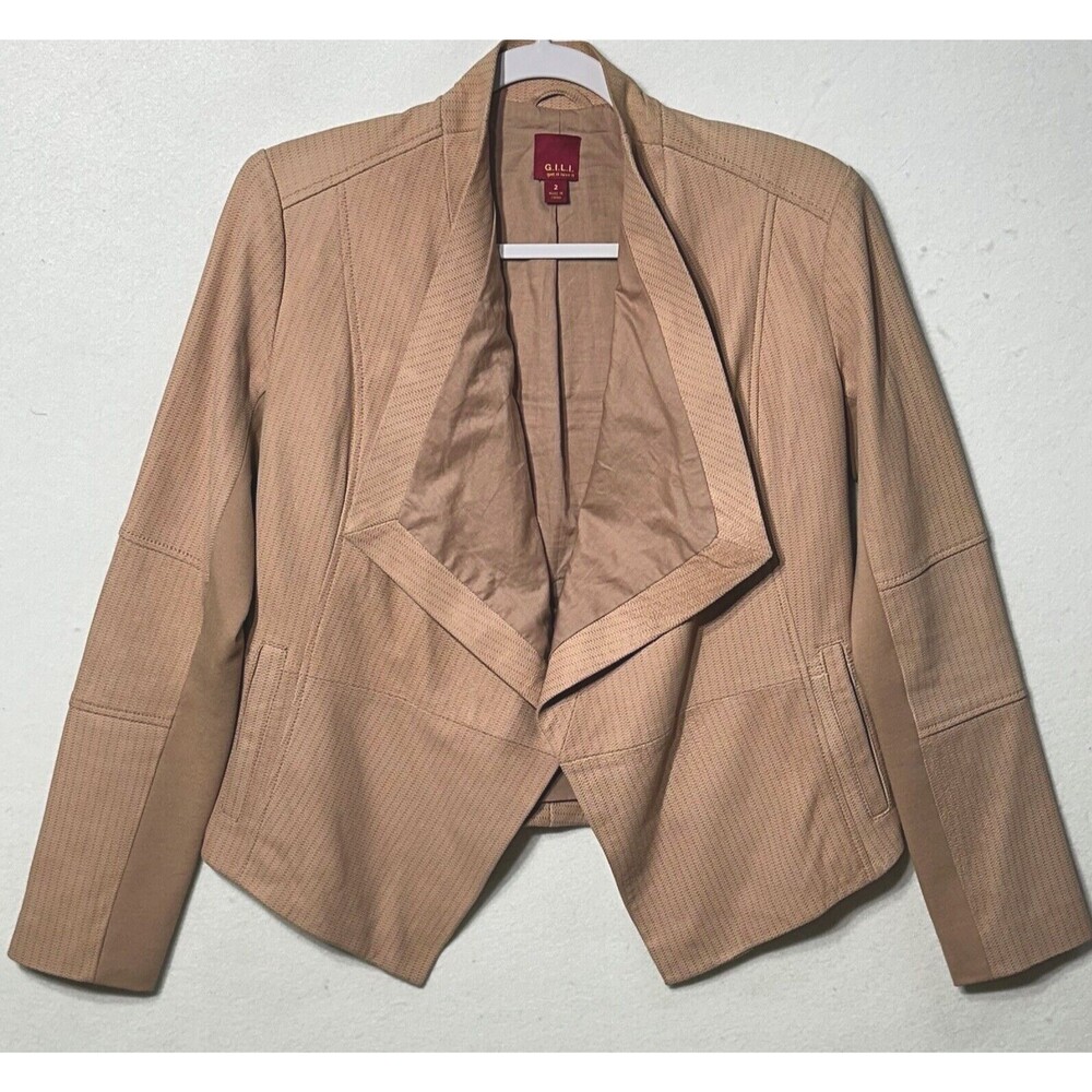 G.I.L.I. BROWN GENUINE SOFT LEATHER JACKET Size 2 OPEN DRAPE